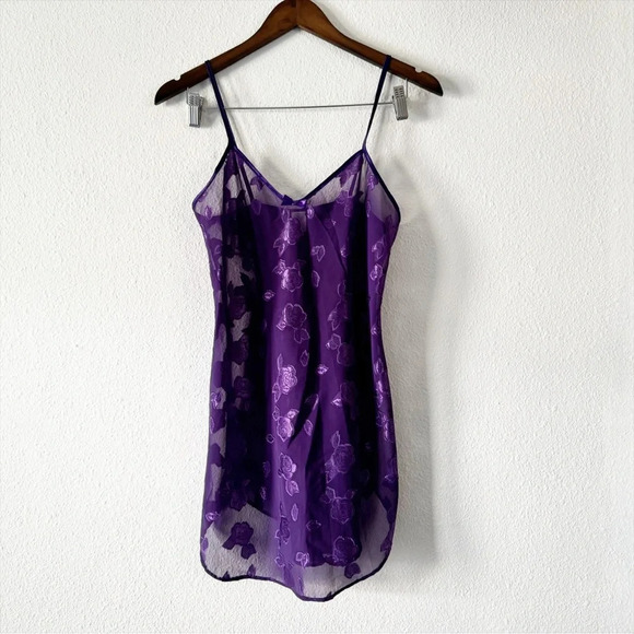 Vintage Lingerie Floral Sheer Nightie Slip Dress Petra Fashions Small Purple - Picture 1 of 9